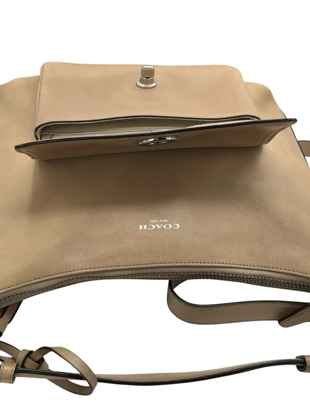 Coach Legacy Courtenay Hobo Tan Leather Shoulder Bag with Front Turnlock Pocket